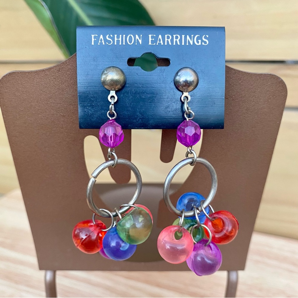 Vintage Dangle Earrings Colorful 2.5”